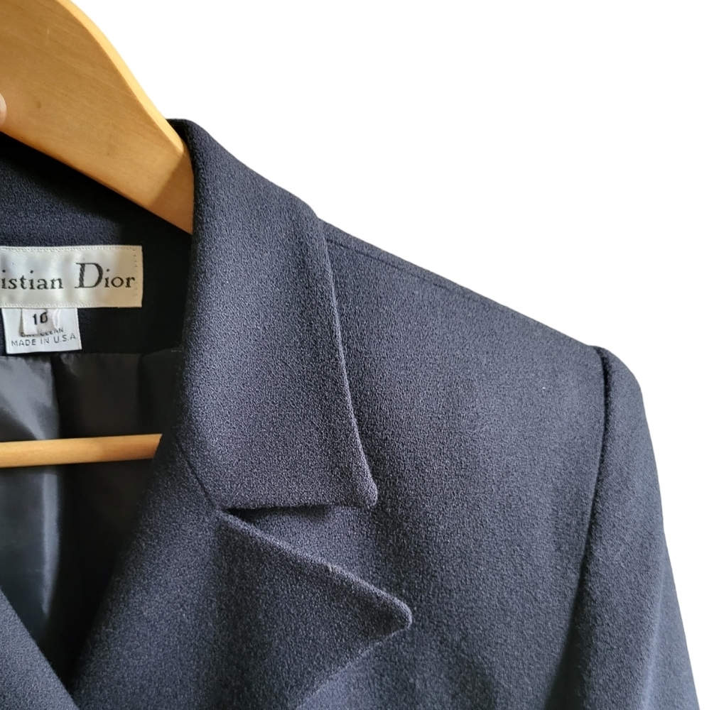Vintage Christian Dior Double Breasted Rope Embroidered Detail Blazer Navy Sz 10 - Picture 6 of 16